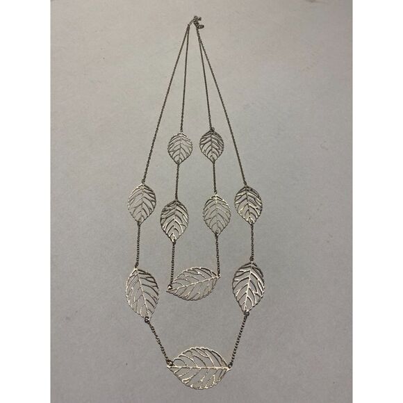 Charming Charlie Necklace Double Layer Silver Leaf Filigree Roughly 20" Long - Picture 1 of 7